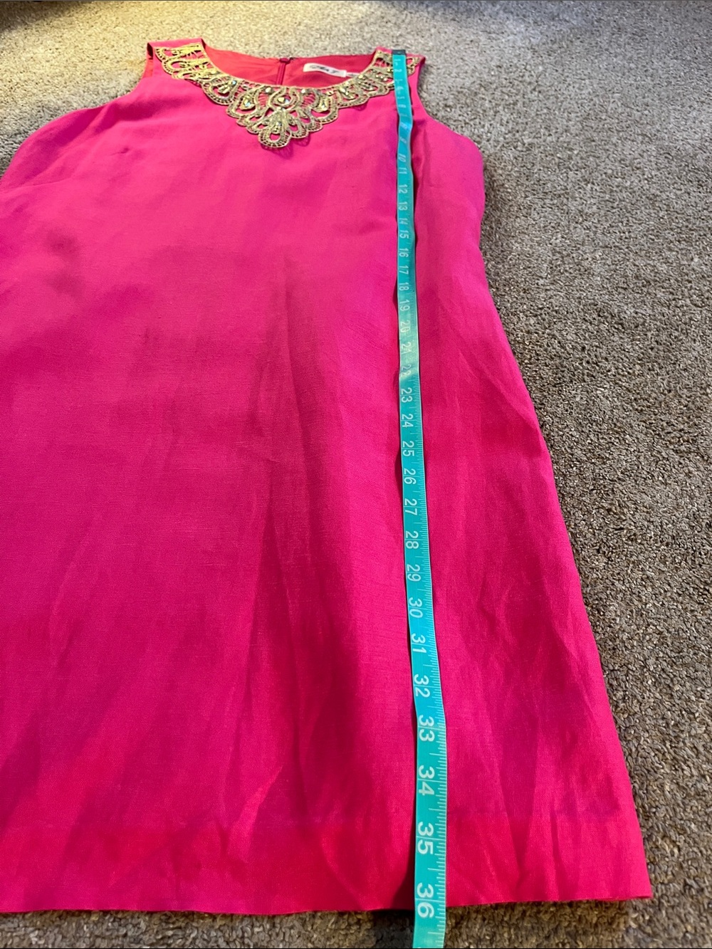 👑👑👑Eliza J Pink Linen Blend sz10 Gold Embroidered Gold Beaded Yoke Shift MONEY - Picture 8 of 13